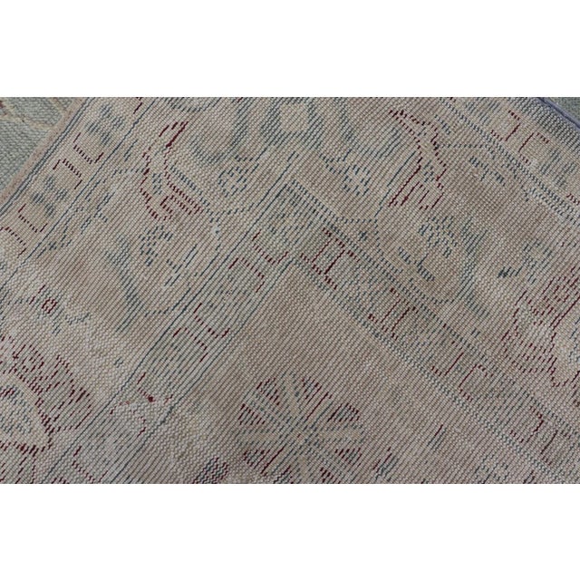 Antique Turkish Oushak Rug With Medallion With Light Gray-Blue, Cream, and Brown For Sale - Image 12 of 12