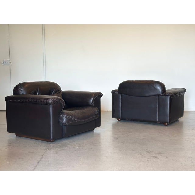 Mid-Century Modern Leather Model DS 101 Armchairs from de Sede, 1970s, Set of 2 For Sale - Image 3 of 13