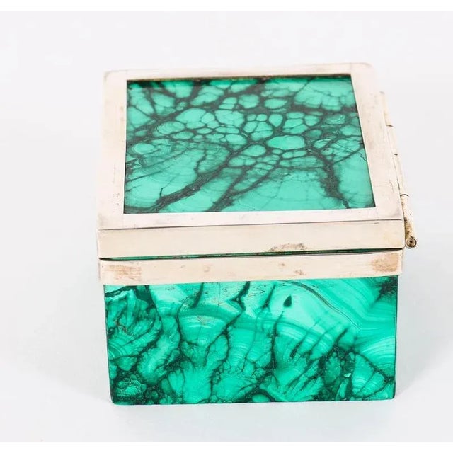 Vintage Sterling Silver Mounted Malachite Casket, 20th Century For Sale - Image 5 of 10