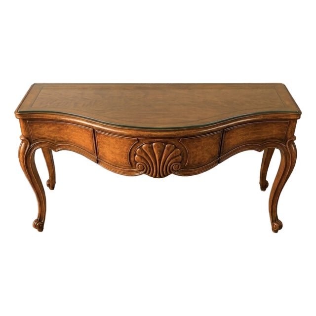 Early 20th Century Walnut 3 Drawer Shell Console Motif Design For Sale