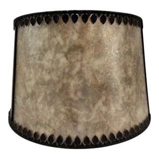 Vintage Mica Parchment Lamp Shade Black Filigree Leaf Trim For Sale
