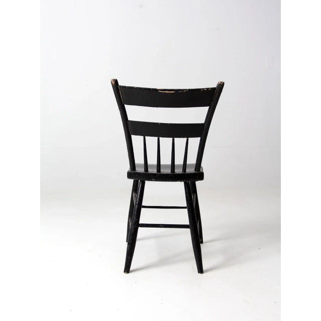 Late 19th Century Antique Primitive Black Plank Seat Chair For Sale - Image 5 of 9