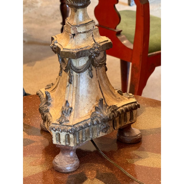 Wood 19th Century Carved Wood Altar Stick Form Table Lamp For Sale - Image 7 of 11