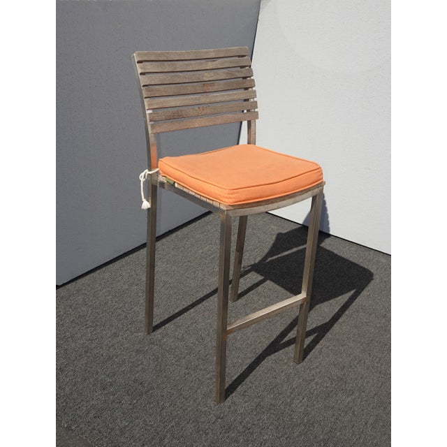 Set of Four Vintage Westminster Teak & Stainless Steel Vogue Bar Stools For Sale In Los Angeles - Image 6 of 13