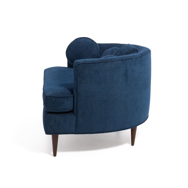 Blue Mid Century Half Moon Lounge Chair & Ottoman After Adrian Pearsall Satellite Havana Knoll Fabric For Sale - Image 8 of 18