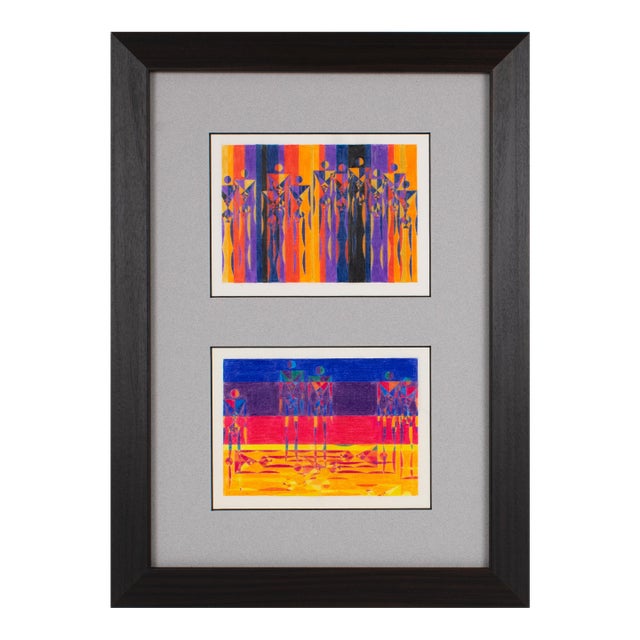 Geometric Colorist Project Surrealist Drawings, France Circa 1960 For Sale