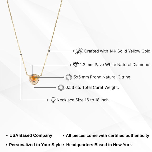 14k Yellow Gold Trillion-Cut Citrine & Diamond Halo Pendant Necklace by VRJewels For Sale - Image 12 of 17