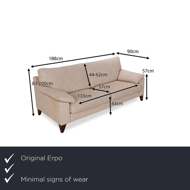 The CL 650 sofa from Erpo is covered in a beige fabric and stands on geometrically shaped wooden feet in dark brown. The...