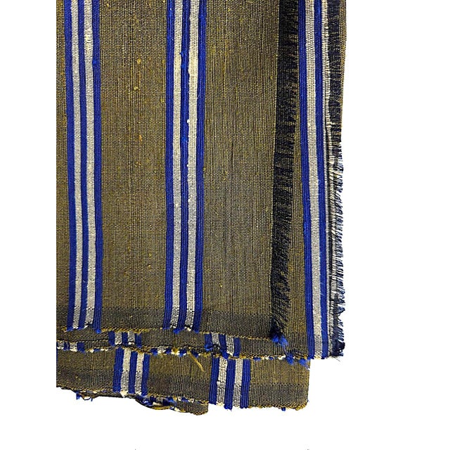 2000 - 2009 2 Ply Thai Silk Fabric in Olive Green With Gold and Navy Blue Club Stripe, 4 Yards For Sale - Image 5 of 7