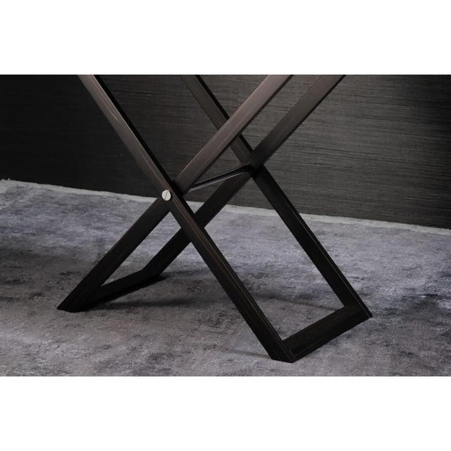 Lipari Butlers Serving Table with Tray in Ebony Veneer and Leather by Arcahorn For Sale - Image 4 of 8