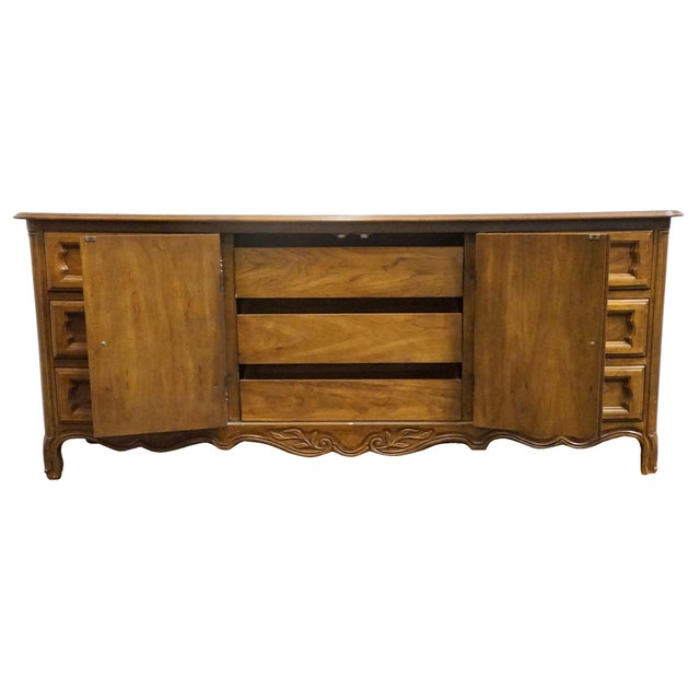 Late 20th Century Drexel Furniture Cabernet Collection Solid Pecan French Provincial 78" Triple Door Dresser 306-134 For Sale - Image 5 of 15