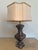 Elegant John Richard table lamps. Ceramic vase-like shaped base. Distressed gray finish with black accents. Slky creamy...