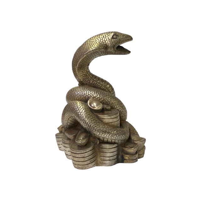Chinese Oriental Silver Pewter Color Metal Fengshui Snake Ingot Figure For Sale In San Francisco - Image 6 of 6