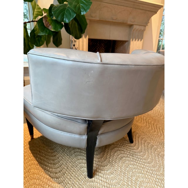 Arteriors Laurent Mid Century Morel Grey Leather Black Wood Occasional Chairs For Sale - Image 11 of 11