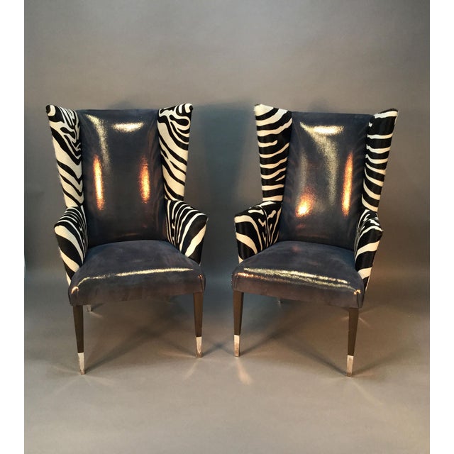 Modern Wingback Chairs With Zebra Print - Pair | Chairish