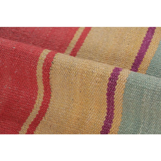 Vintage Peruvian Square Kilim, Vibrant Polychromatic Stripes - Rug & Kilim For Sale In New York - Image 6 of 7