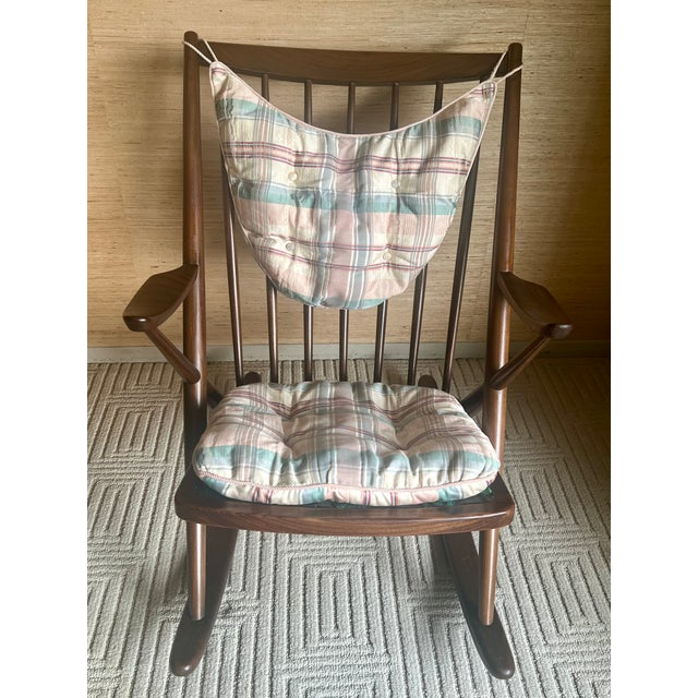 Bramin Møbler Mid-Century Modern Model 182 Teak Rocking Chair by Frank Reenskaug for Bramin – Original Plaid Cushions For Sale - Image 4 of 12