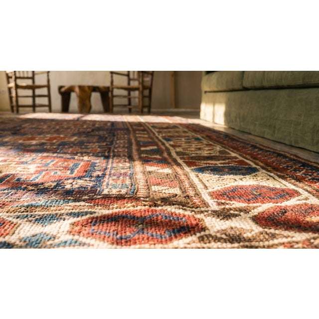 Textile 1890s Blue Navy Geometric Tribal Antique Caucasian Kazak Rug 4' X 10'5" Handknotted Wool Carpet For Sale - Image 7 of 7