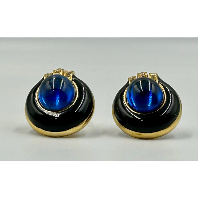 Contemporary Ciner Dreamy Blue Glass Enamel Signed Earrings Clip 80s Vintage For Sale - Image 3 of 6