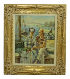 Sailor & Woman Framed Oil Painting on Canvas