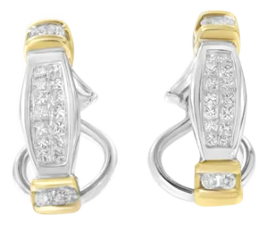 14K Two-Toned Gold Round and Princess Cut Diamond Earrings (0.5 cttw, H-I Color, SI2-I1 Clarity)