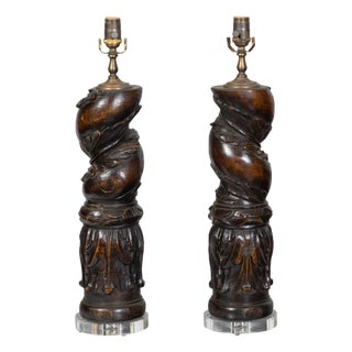19th Century Italian Carved Walnut Solomonic Columns - a Pair For Sale
