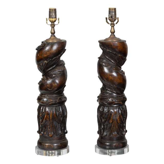 19th Century Italian Carved Walnut Solomonic Columns - a Pair For Sale