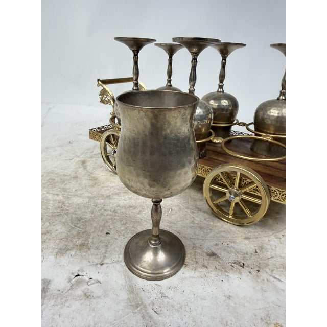 Wood Vintage Silver-Plated Liquor Glass Trolley Set, 1950s, Set of 6 For Sale - Image 7 of 9