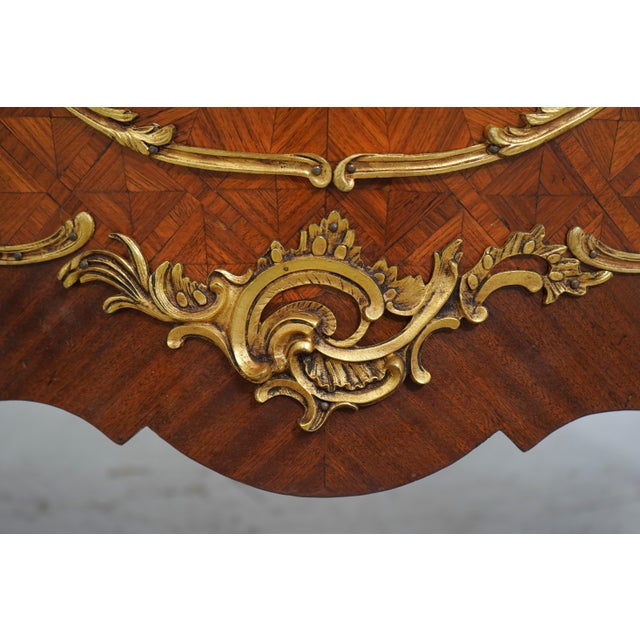 French Louis XV Vintage Marble Top Marquetry Commode For Sale - Image 12 of 17