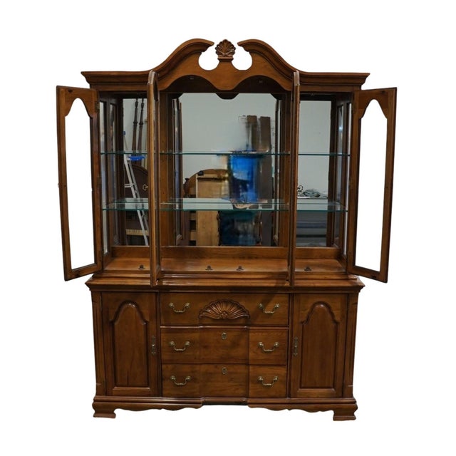 Late 20th Century Late 20th Century Broyhill Furniture Walnut Traditional Style 60" Buffet W. Lighted Display China Cabinet For Sale - Image 5 of 16