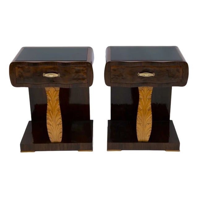 Art Deco Italian Nightstands in Walnut and Maple Radic, 1920s, Set of 2 For Sale