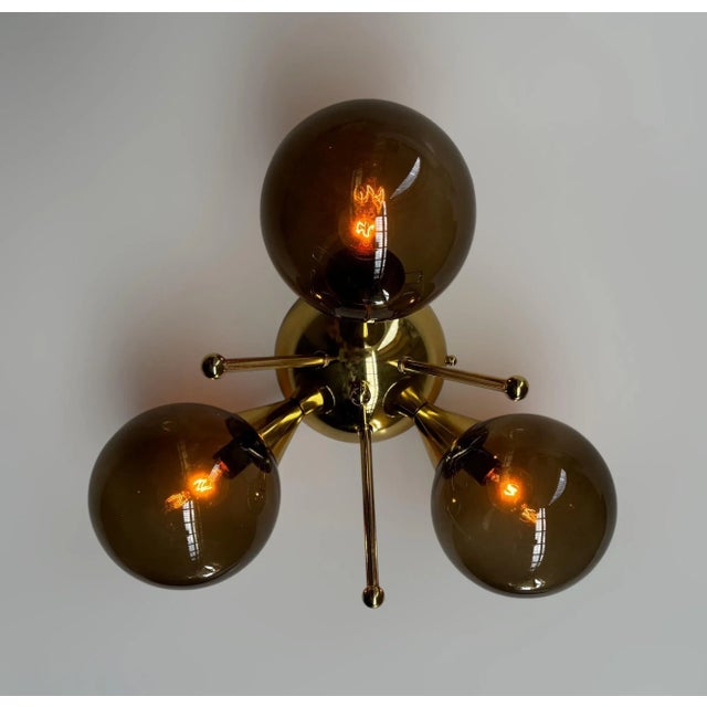 Brass Trifoglio Polished Brass Smoky Globe Flush Mount by Fabio LTD For Sale - Image 8 of 9