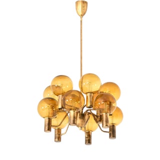 Scandinavian Modern Ceiling Lamp in Brass and Glass by Hans-Agne Jakobsson, 1960s For Sale