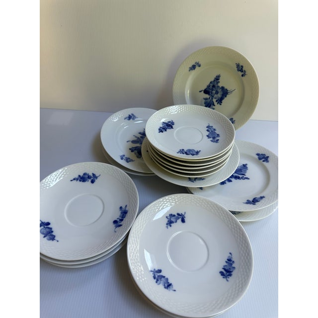 1980's Royal CopenhagenDenmark Blue Flowers Braided Edges Six(6) Salad Plates 7.5",Six(6) 7" Saucers(#8195),Six(6) Saucers 6.5"(#8269) - 18 pcs For Sale - Image 18 of 18