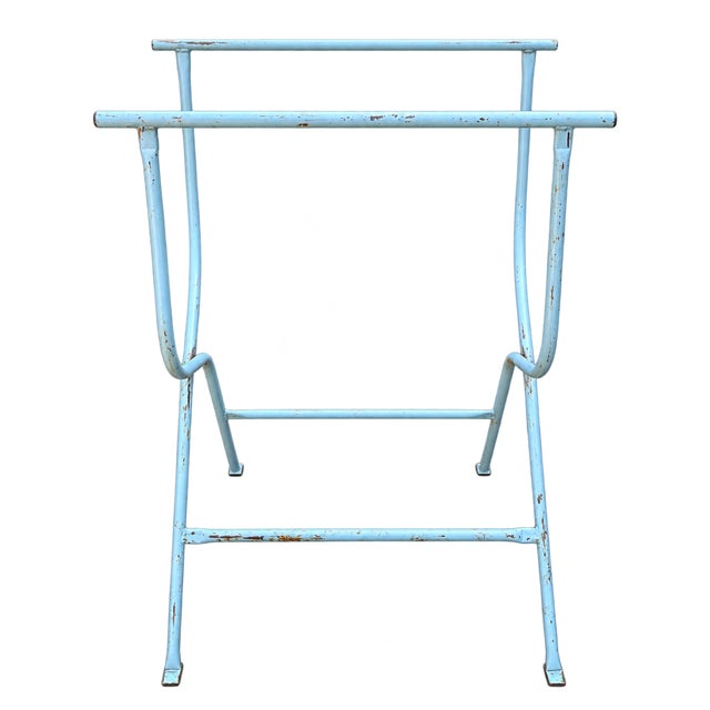 1930s Vintage Hungarian White Enamel Bathtub With Pale Blue Metal Stand For Sale - Image 5 of 7