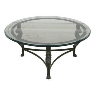 Round Iron & Glass Coffee Table W. Lion Heads For Sale