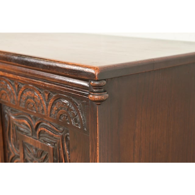 Lifetime Furniture Antique English Jacobean Carved Oak Drop Front Secretary Desk, Circa 1920s For Sale - Image 9 of 16