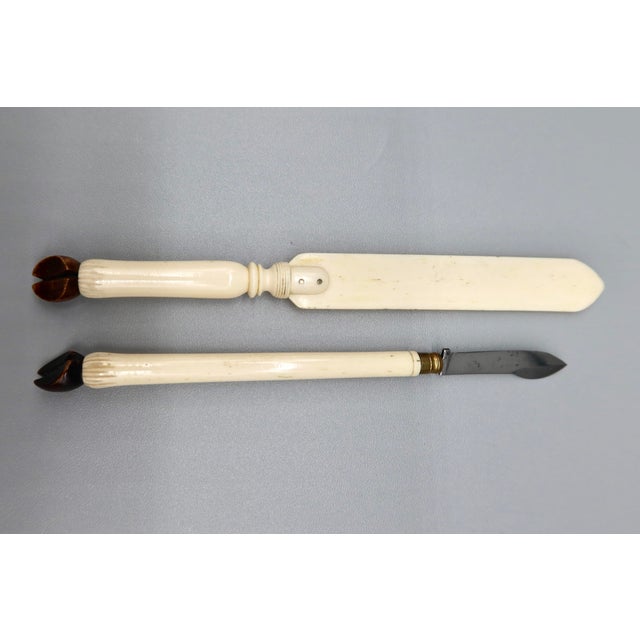 English Pair of Antique Bone Letter Openers With Hoof-Form Handles, C. 1900 For Sale - Image 3 of 7