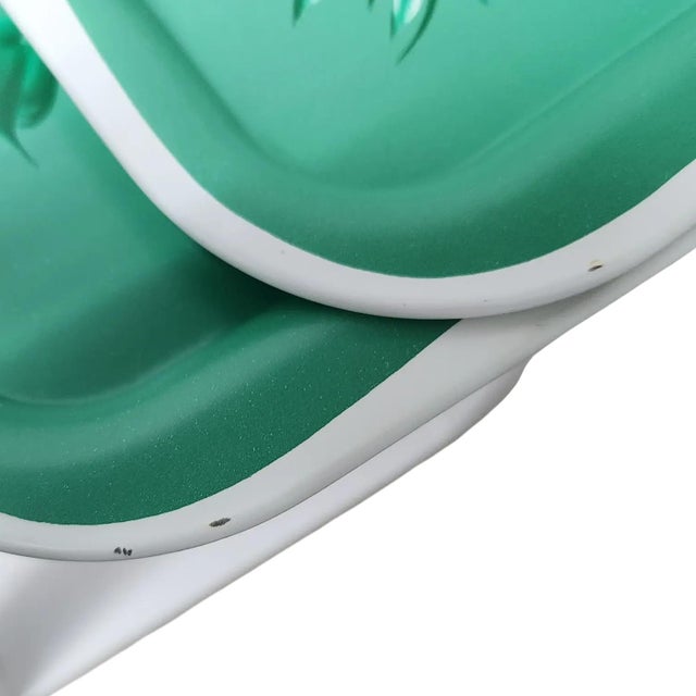 Vintage Green Floral Toleware Style Metal Snack Tray Set – Set of 8 For Sale In Chicago - Image 6 of 9