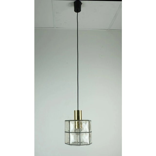 Mid-Century Modern Vintage Brass Pendant Lamp with Clear Glass Shade from Glashütte Limburg, 1960s-1970s For Sale - Image 3 of 11