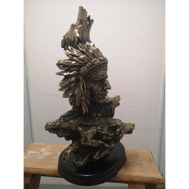 Indian Chief Statue in Brass & Wood, 1970s For Sale - Image 9 of 18