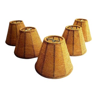 Vintage Amber Glass Beaded Lamp Shades - Set of Five For Sale