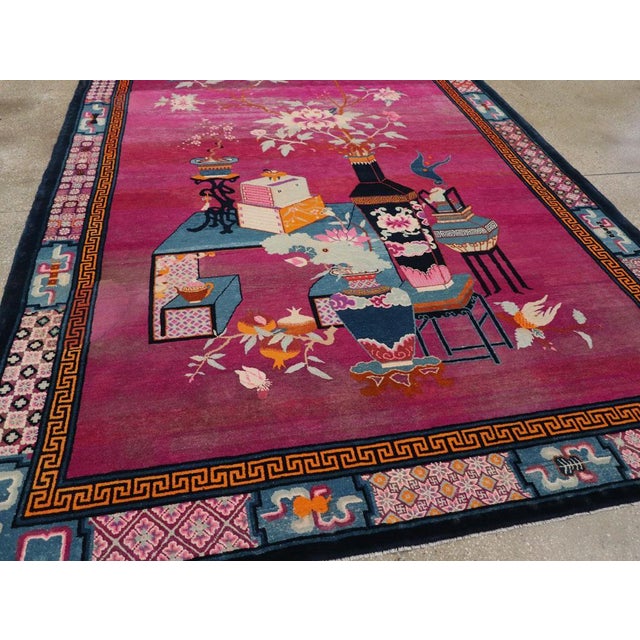 Galerie Shabab Collection Mid-20th Century Chinese Pictorial Art Deco Room Size Carpet For Sale In New York - Image 6 of 8