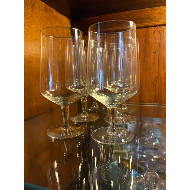 Set of 6 silver rim crystal water goblets, short stem with large bowl. Height 6.75" Width 3.25" Opening 2.75"
