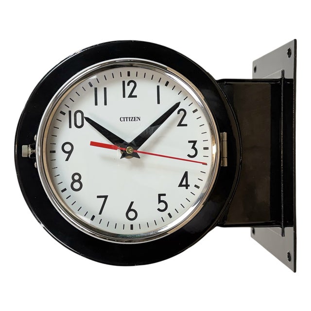 Vintage Black Citizen Double-Sided Ship Wall Clock, 1980s For Sale
