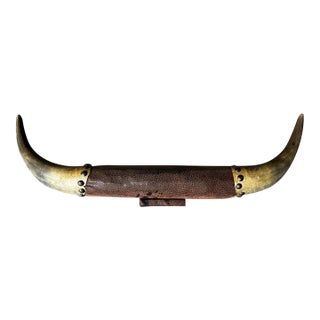 Vintage Horns and Leather Wall Hanging With Studded Details For Sale