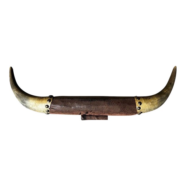 Vintage Horns and Leather Wall Hanging With Studded Details For Sale