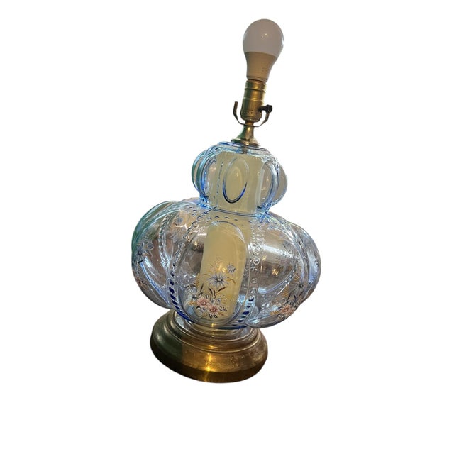 1950s Pair of Mid-Century Modern Murano Style Blue Bullicante Glass Lamps For Sale - Image 10 of 12