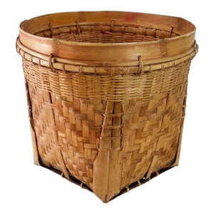 Vintage Handcrafted Basket of Woven Bamboo and Rattan