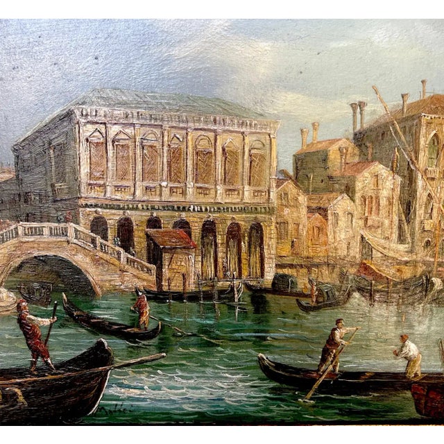 20th Century Decorative Venetian Canal Paintings- a Pair For Sale - Image 4 of 12